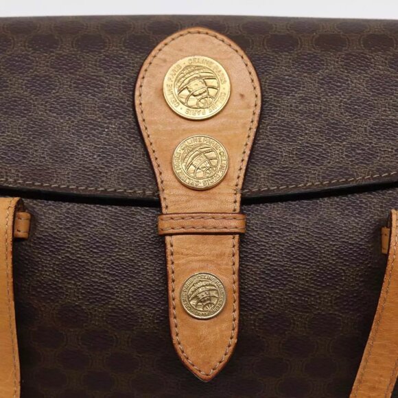CELINE Macadam Canvas Hand Bag PVC Leather Brown Gold Auth - Picture 9 of 16